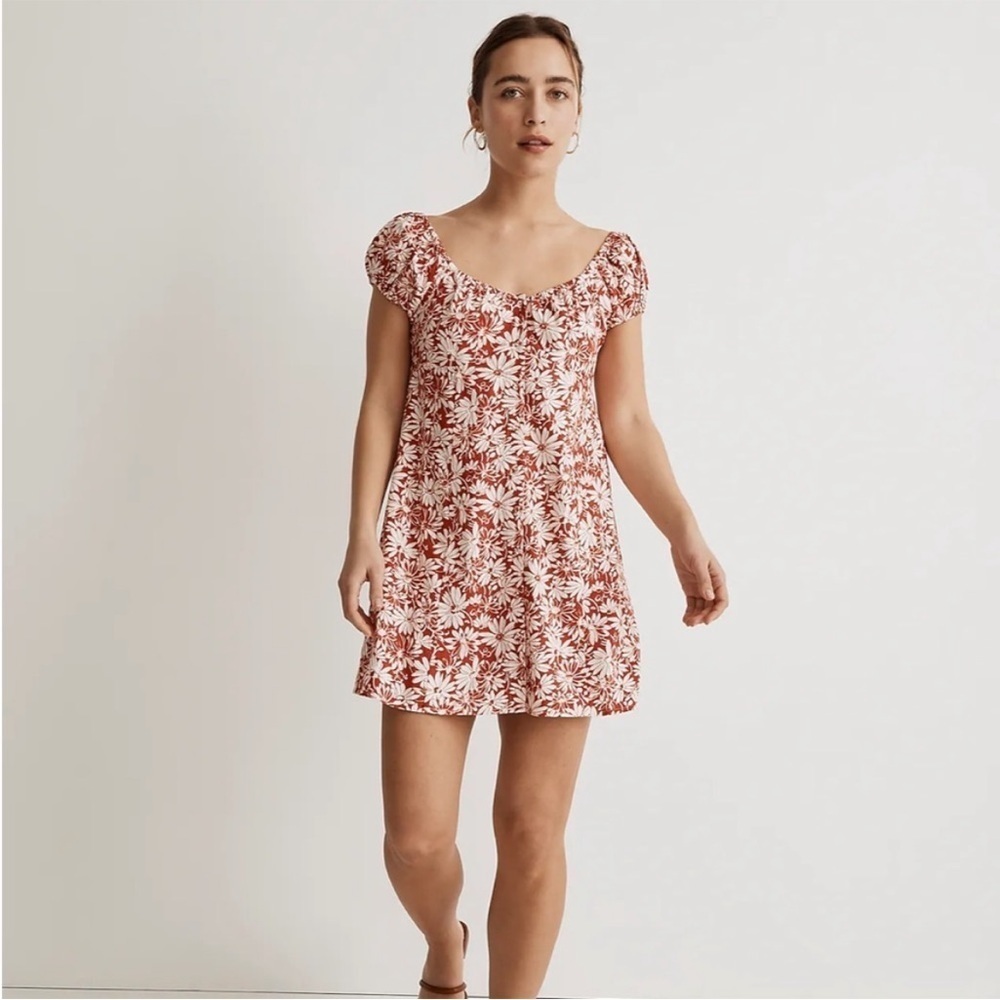 Madewell Margie Linen Floral Mini Dress in Abstract Flora Orange Size 10